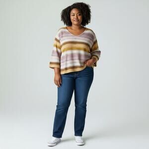 Soft Surroundings Striped Open Knit Sweater Plus Size 2X